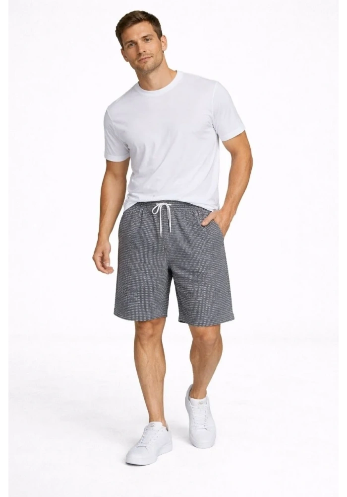 Erkek Pötikareli Şort – Beli Lastikli Bağcıklı, Cepli, Rahat Kesim Günlük Yazlık Şort - Füme