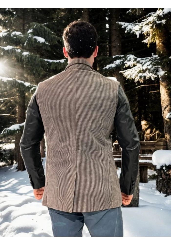 Erkek Premium Doğal Nubuk Deri Ceket - Siyah