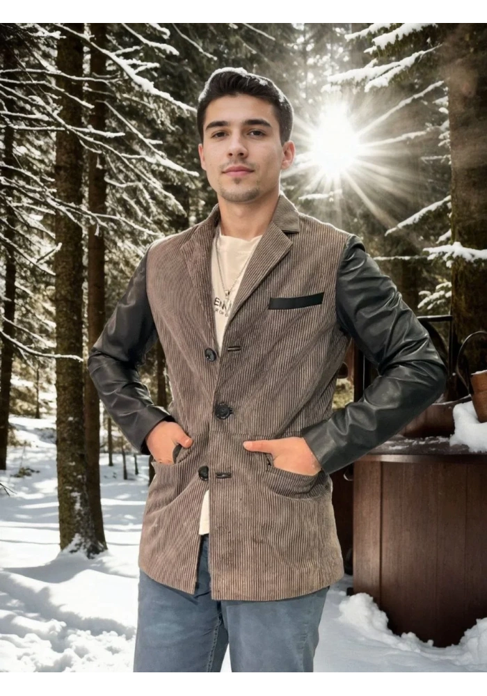 Erkek Premium Doğal Nubuk Deri Ceket - Siyah