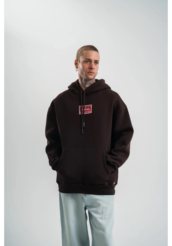 Erkek Premium Nakışlı Kapşonlu Sweatshirt Double Oversize Üç İplik Pamuklu - Siyah