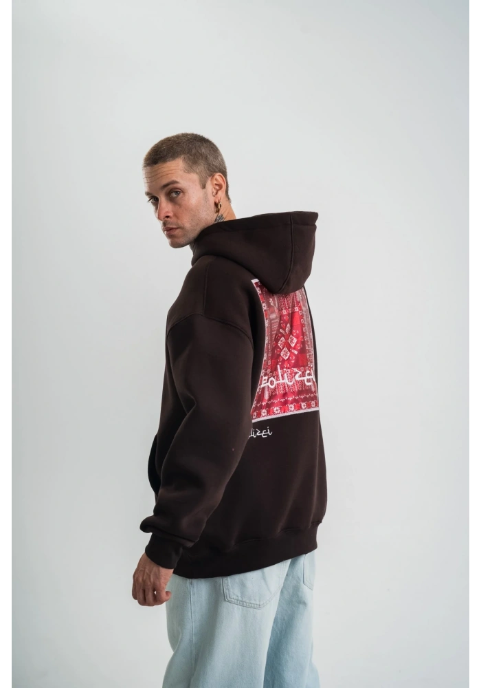 Erkek Premium Nakışlı Kapşonlu Sweatshirt Double Oversize Üç İplik Pamuklu - Siyah