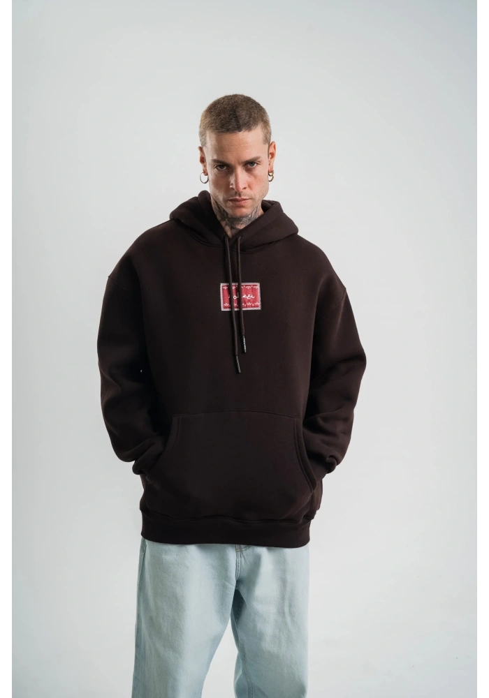 Erkek Nakışlı Kapüşonlu Oversize 3 İplik Pamuklu SweatShirt Hoodie - Siyah