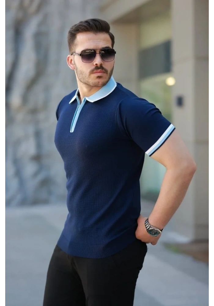 Erkek Renkli Yaka Kısa Kollu Tişört