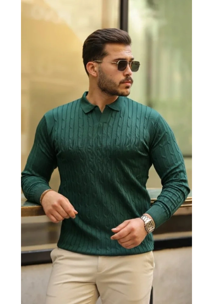 Erkek Saç örgü Desen Uzun Kollu Triko