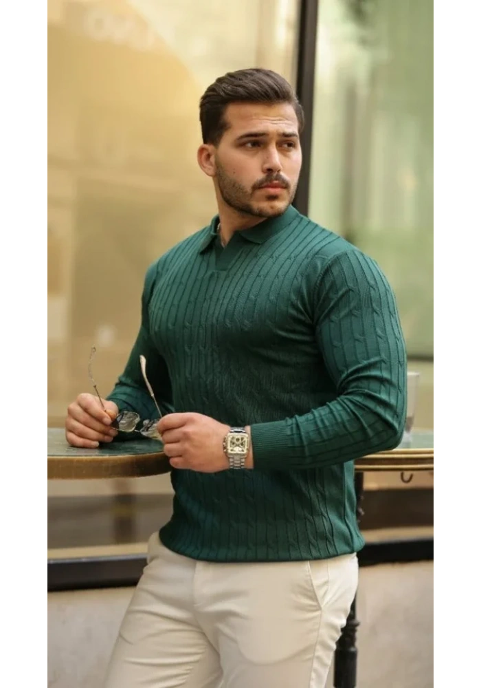 Erkek Saç örgü Desen Uzun Kollu Triko