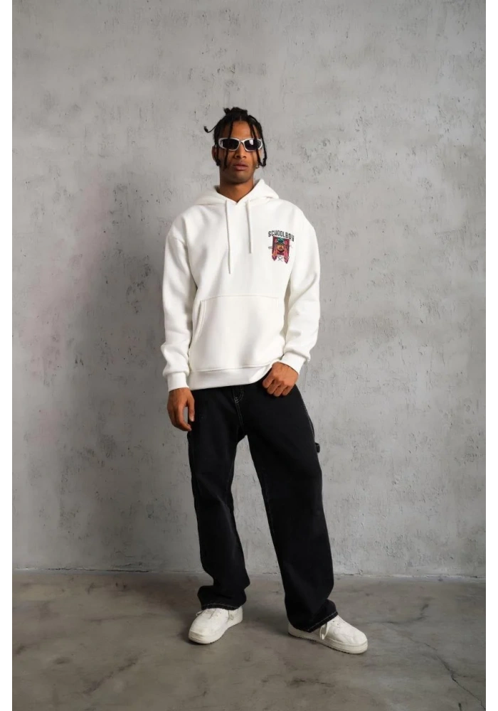 Erkek SCHOOL BOY Baskılı Kapüşonlu Sweat - Beyaz
