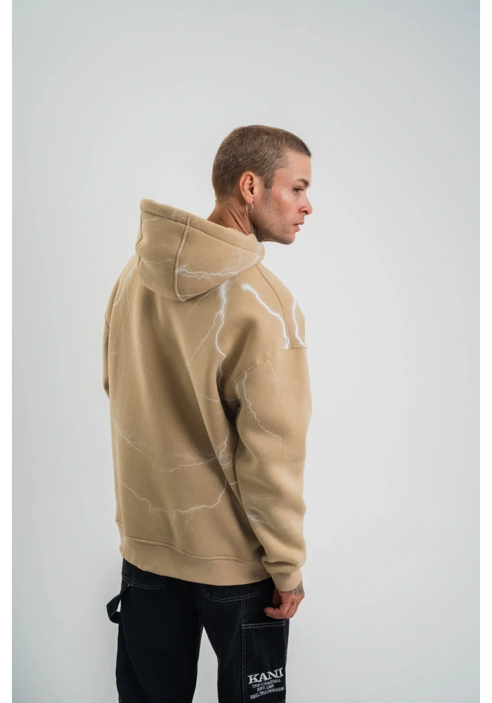 Erkek Baskılı Kapüşonlu Oversize 3 İplik Pamuklu SweatShirt Hoodie - Füme