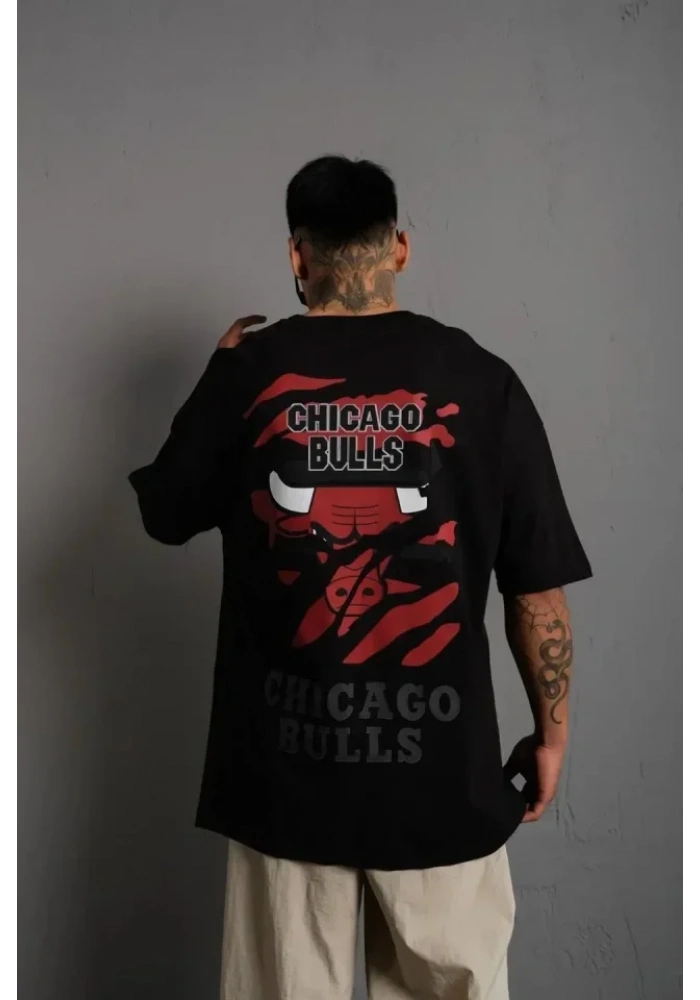 Erkek Sırt Baskılı A Kalite Oversize T-shirt - Siyah