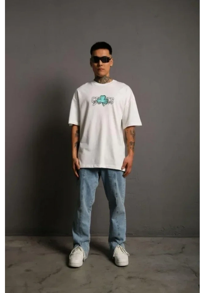 Erkek Sırt Baskılı T-shirt - Beyaz