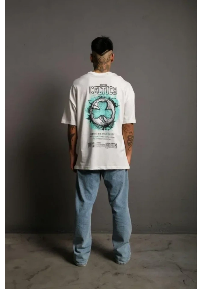 Erkek Sırt Baskılı T-shirt - Beyaz