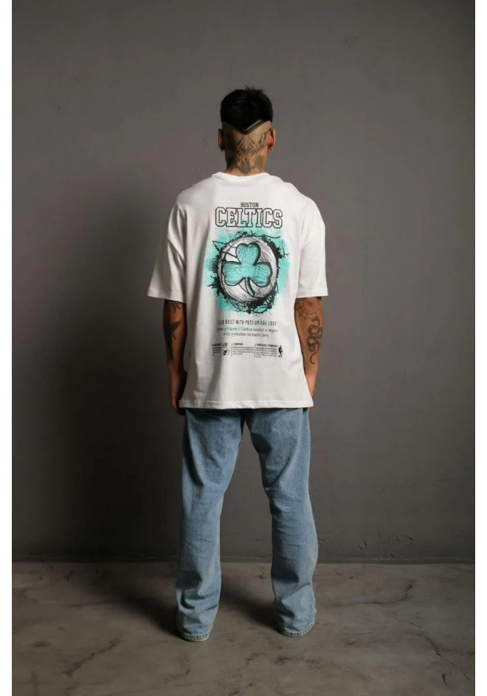 Erkek Sırt Baskılı T-shirt - Beyaz