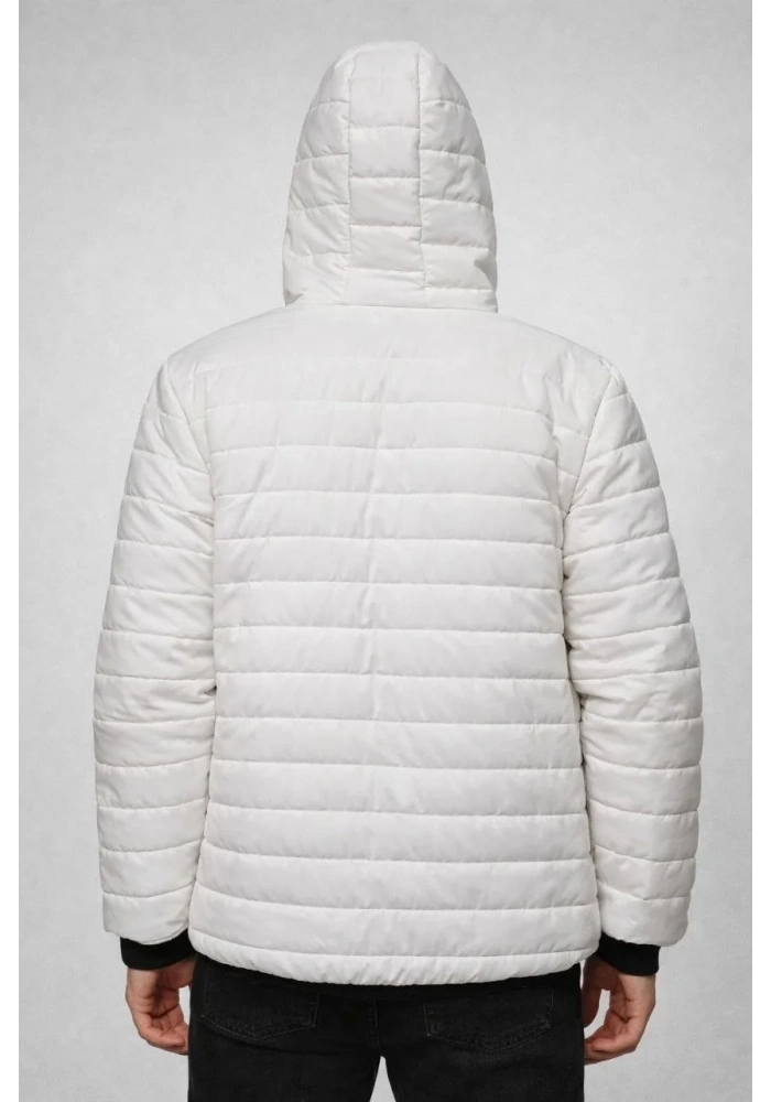 Erkek Şişme Kapüşonlu Fermuarlı Mont Su itici Kapitone Astarlı Kumaş Cepli Kışlık Rahat Kalıp - Krem