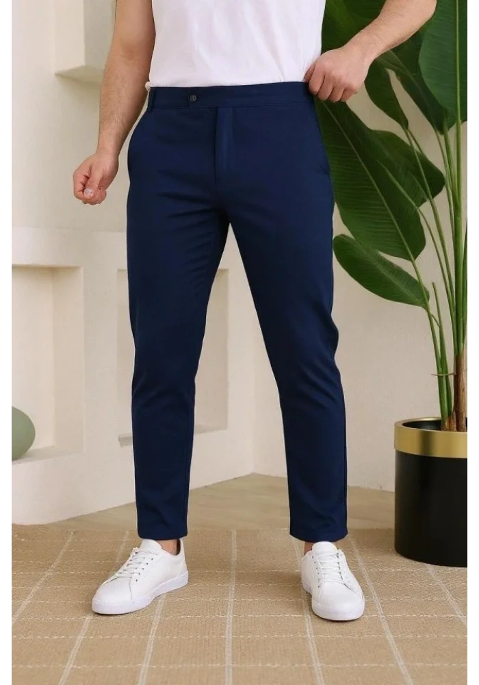 Erkek Slim Fit Likralı Bilek Boy Dilli Kumaş Pantolon