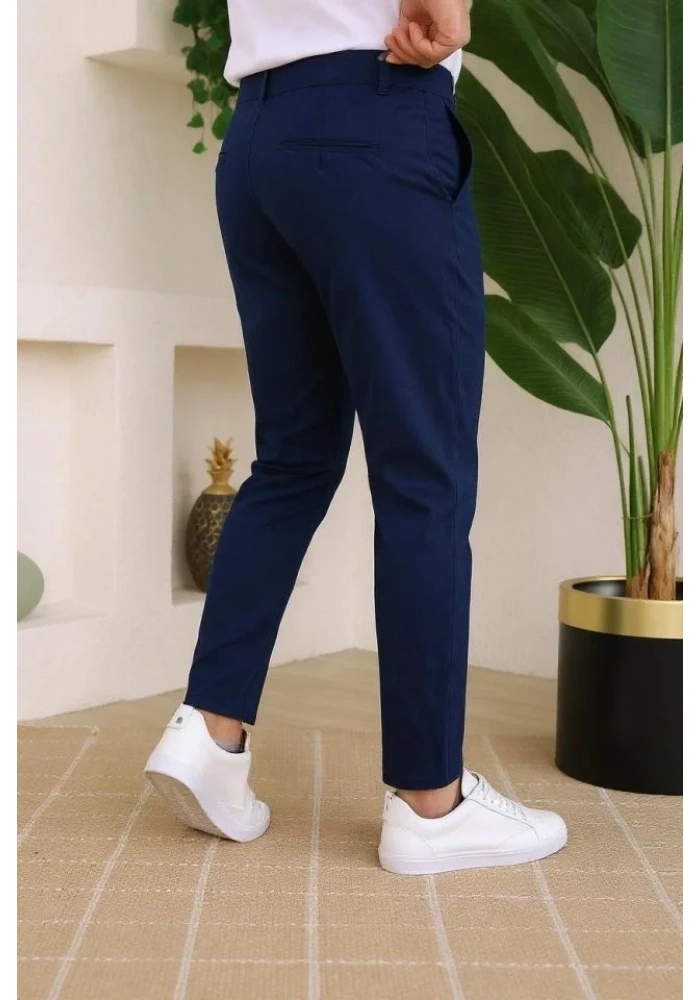 Erkek Slim Fit Likralı Bilek Boy Dilli Kumaş Pantolon