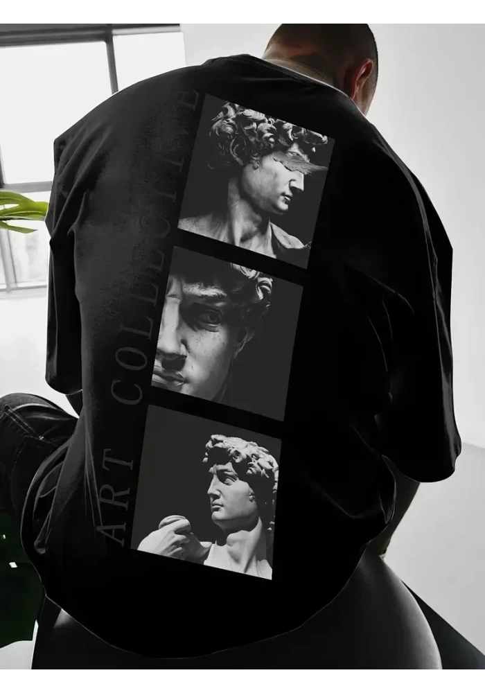 Erkek T-Shirt Sokak Stili Baskılı Kısa kol Tişört - Siyah