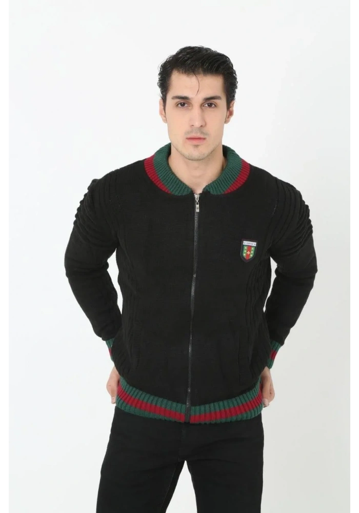 Erkek Tam Fermuarlı Triko Hırka - Siyah