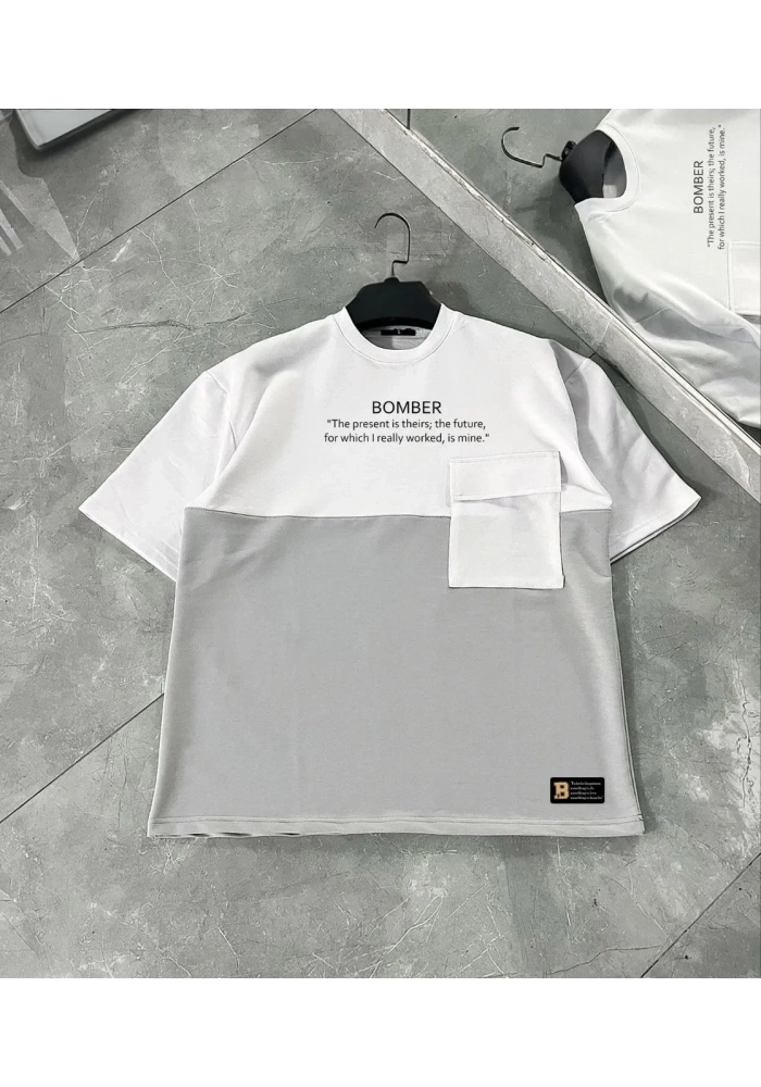 ERKEK Tişört Torba Cepli Parçalı Kısa Kol T-Shirt - Gri