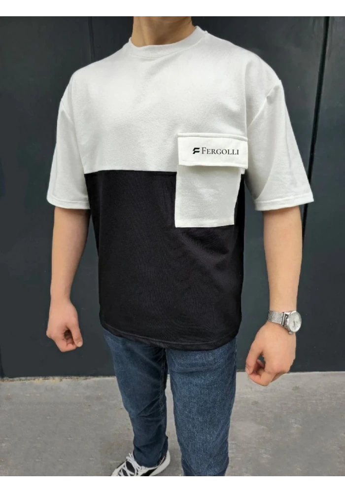 ERKEK Tişört Torba Cepli Parçalı Kısa Kol T-Shirt - Siyah