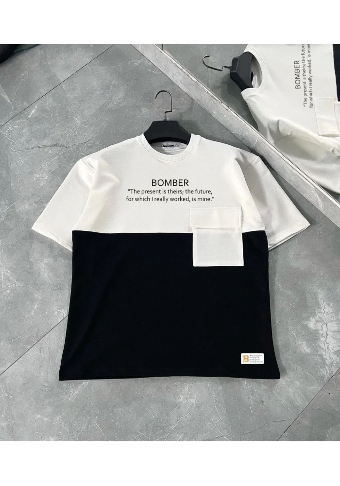 ERKEK Tişört Torba Cepli Parçalı Kısa Kol T-Shirt - iyah