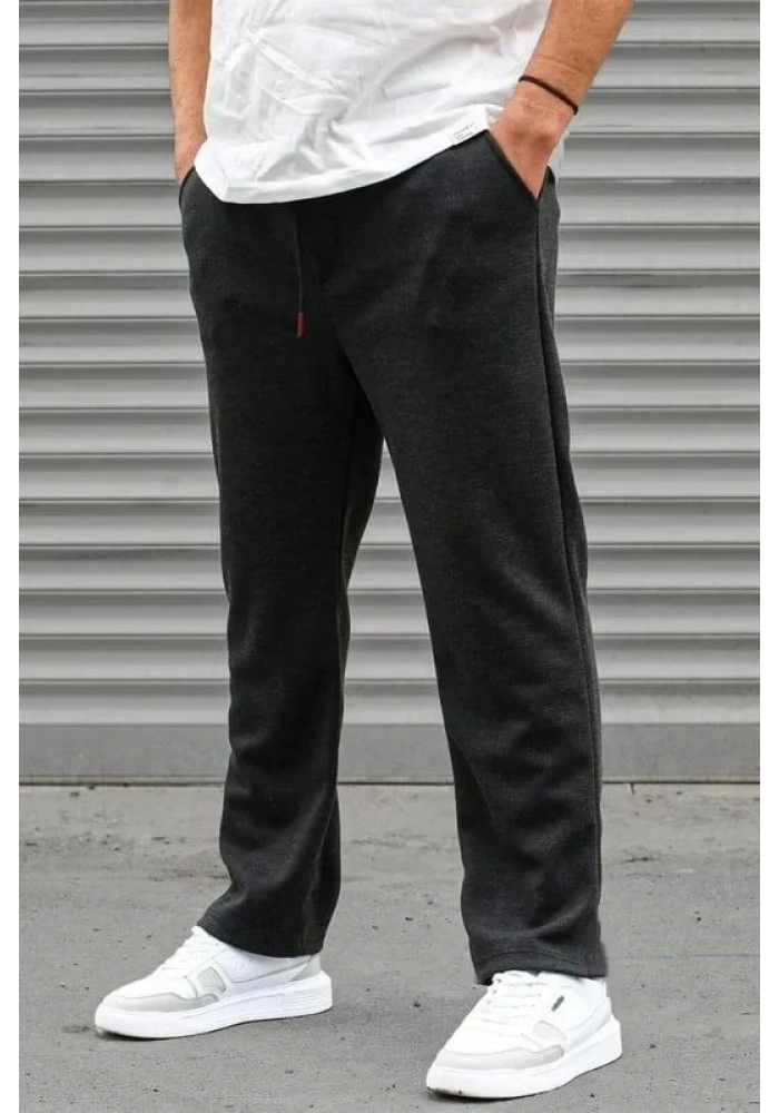 Erkek Üç İplik Basic Eşofman Boru Paça İpli Pantolon - Antrasit