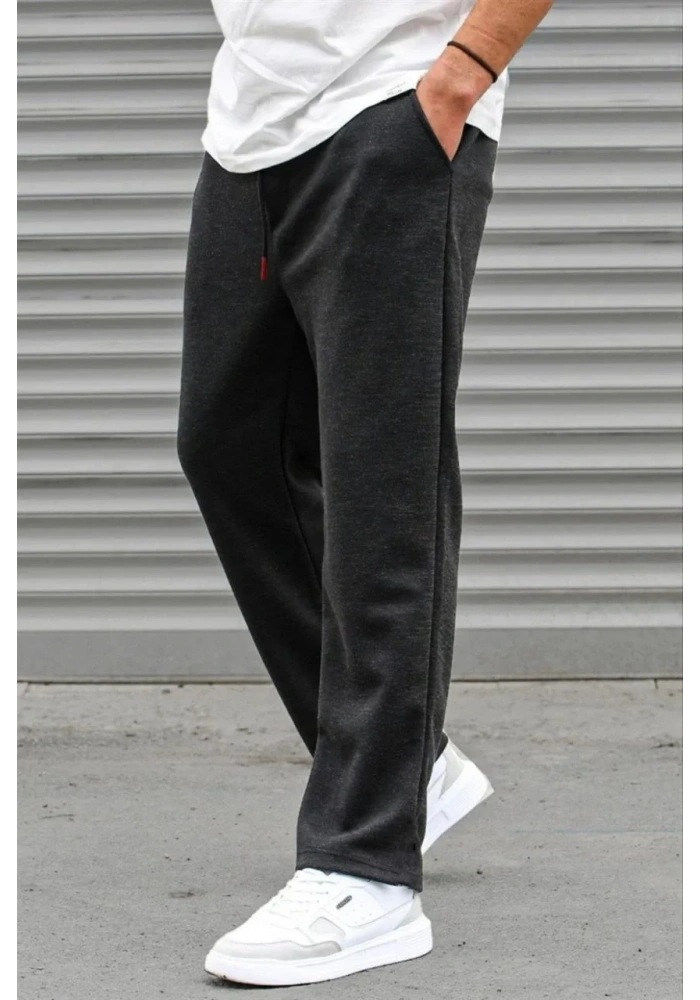 Erkek Üç İplik Basic Eşofman Boru Paça İpli Pantolon - Antrasit