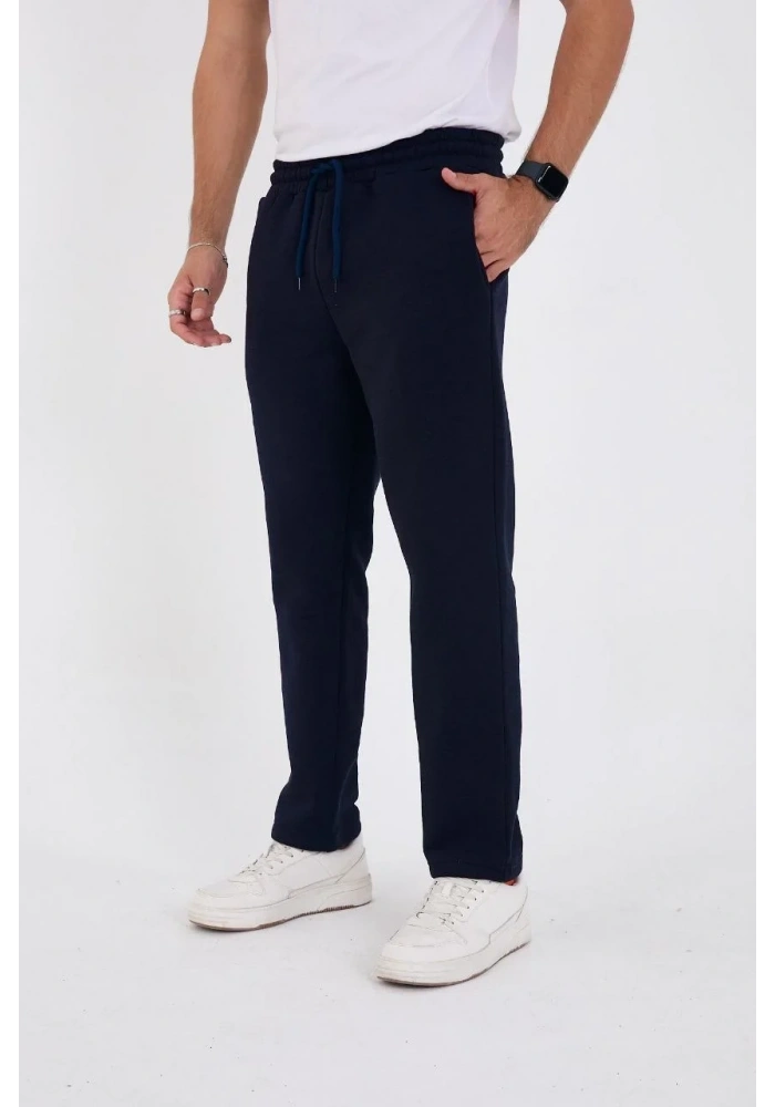 Erkek Üç İplik Basic Eşofman Boru Paça İpli Pantolon - Lacivert