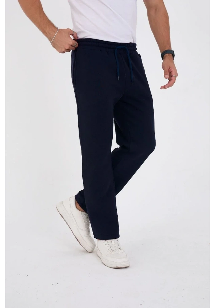 Erkek Üç İplik Basic Eşofman Boru Paça İpli Pantolon - Lacivert