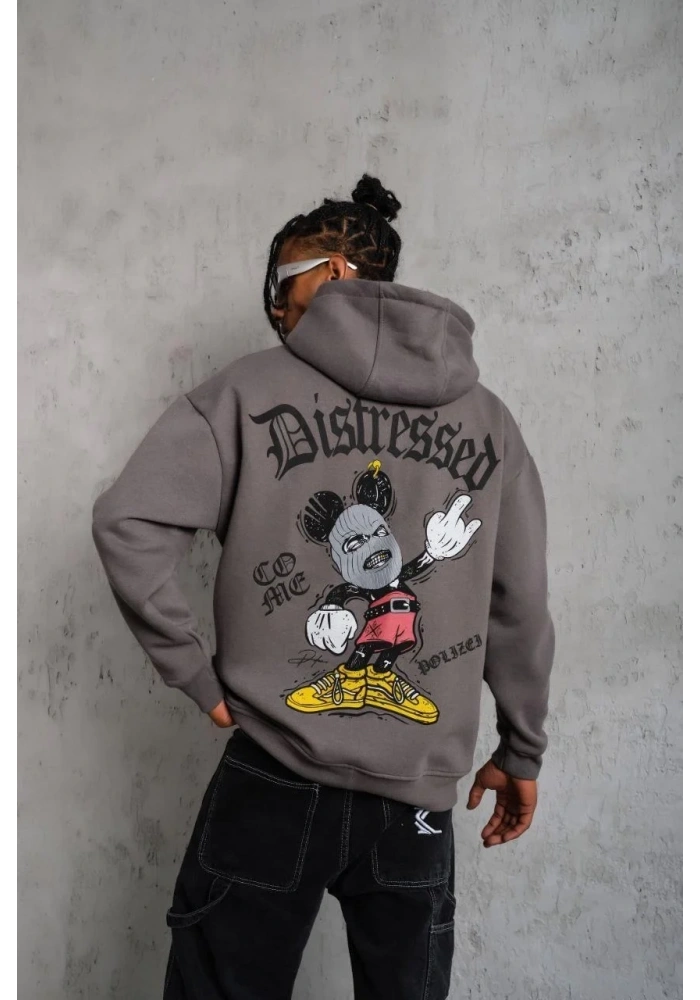 Erkek 3 İplik Pamuklu Kapüşonlu Kanguru Cepli Sweatshirt Hoodie -  Gri