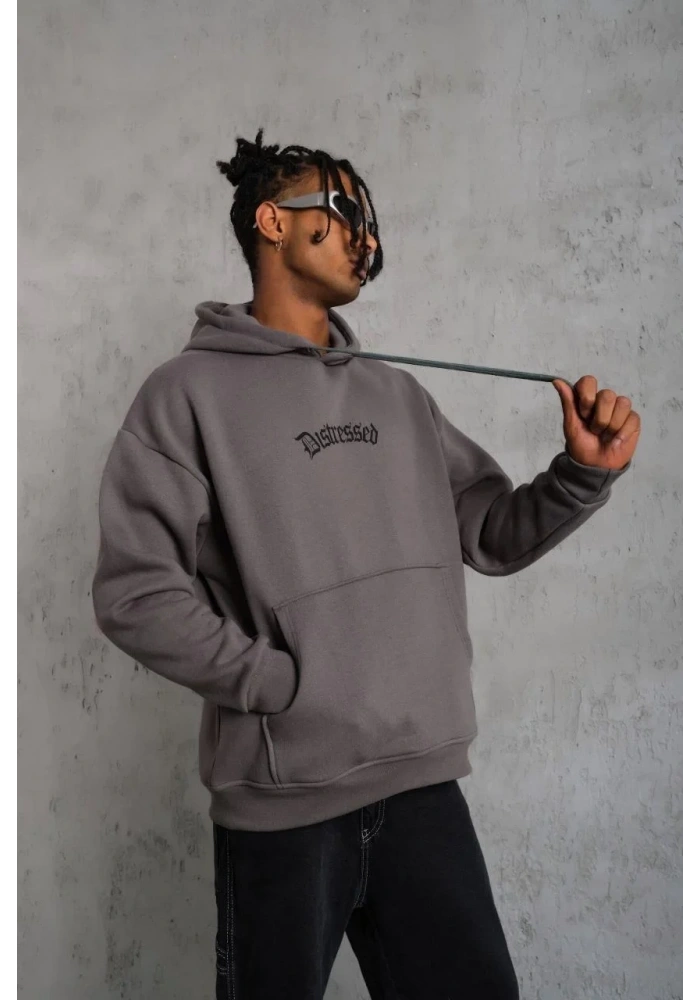 Erkek 3 İplik Pamuklu Kapüşonlu Kanguru Cepli Sweatshirt Hoodie -  Gri
