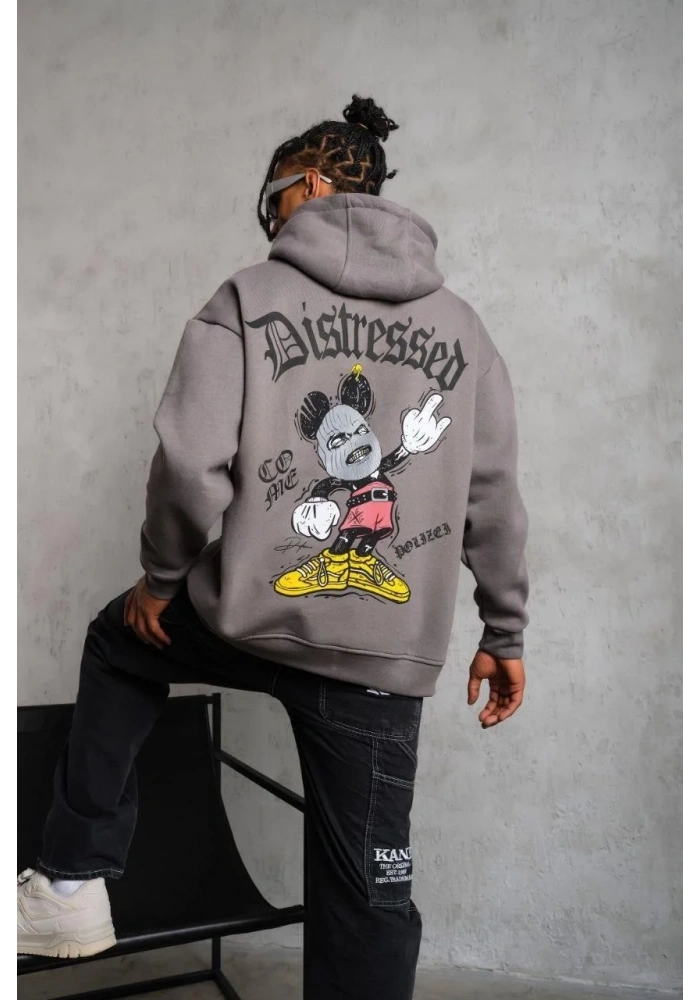 Erkek 3 İplik Pamuklu Kapüşonlu Kanguru Cepli Sweatshirt Hoodie -  Gri