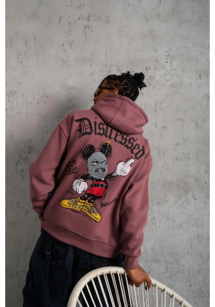 Erkek 3 İplik Pamuklu Kapüşonlu Kanguru Cepli Sweatshirt Hoodie - Gül Kurusu