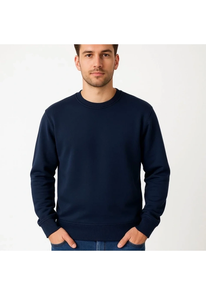 Erkek Üç İplik Düz Bisiklet Yaka SweatShirt - Lacivert