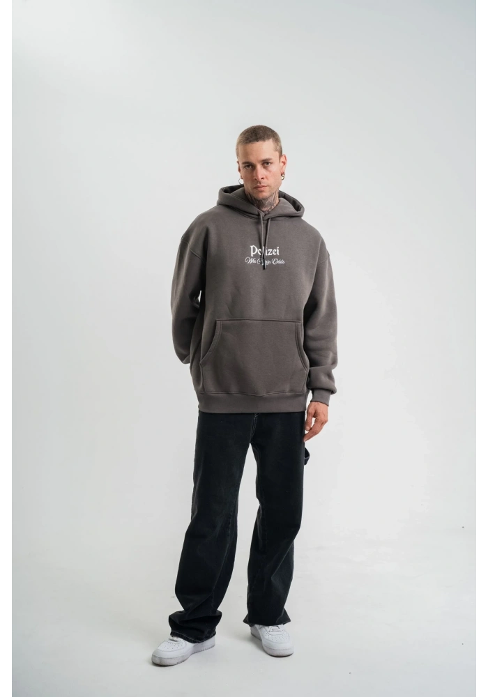 Erkek 3 İplik Kapüşonlu Hoodie Dijital Patchli SweatShirt - Füme
