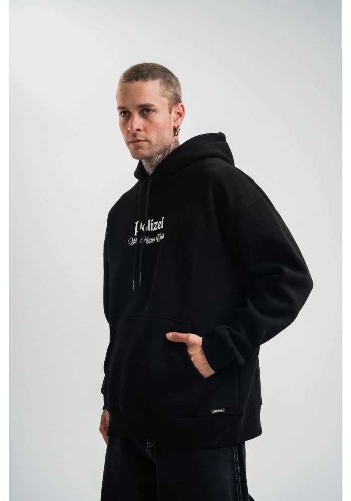 Erkek 3 İplik Pamuklu Kapüşonlu Baskılı Cepli Oversize Sweatshirt Hoodie - Siyah