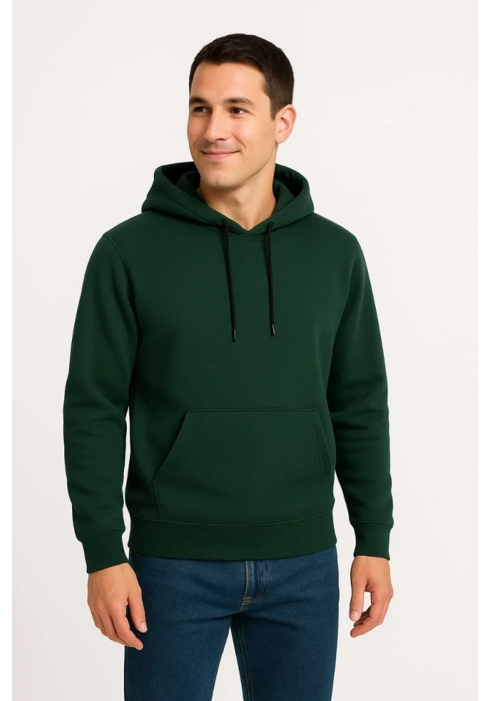 Erkek Üç İplik Kapüşonlu Kanguru Cepli SweatShirt hoodie - Haki