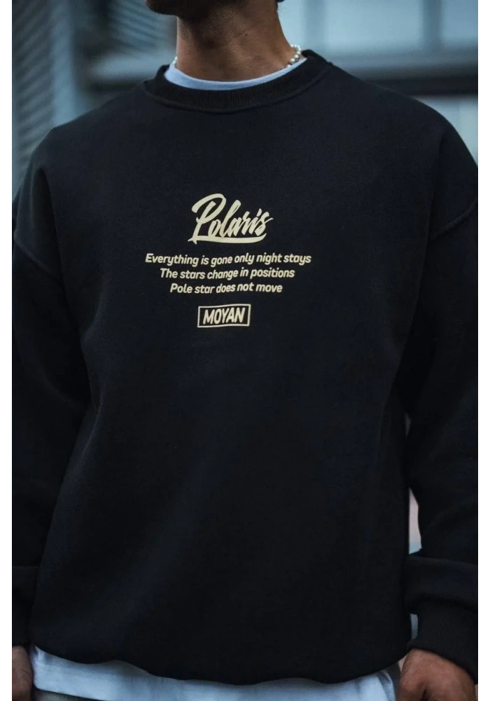 Erkek 3 iplik pamuklu Bisiklet Yaka Ön Ve Arka Baskılı SweatShirt - Siyah