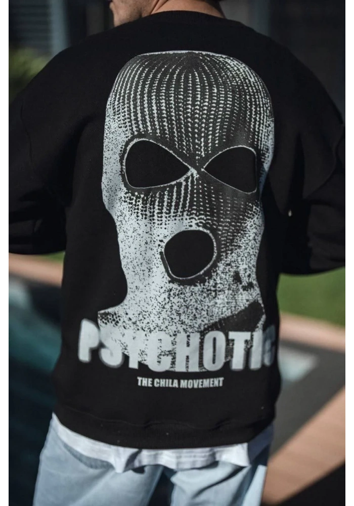 Erkek 3 iplik pamuklu Kışlık Bisiklet Yaka Baskılı SweatShirt - Siyah