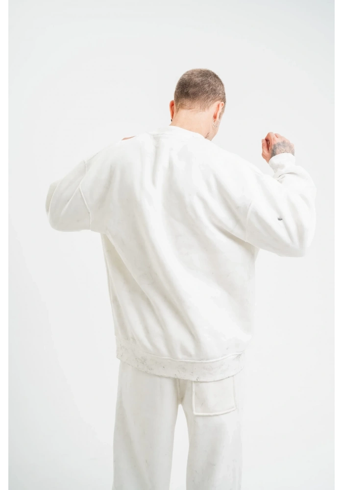 ERKEK 3 İplik Pamuklu Bisiklet Yaka Yıkamalı SweatShirt - Beyaz