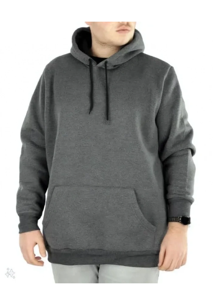 Erkek 3 İplik Pamuklu Kapüşonlu Cepli Oversize Hoodie Sweatshirt - Füme