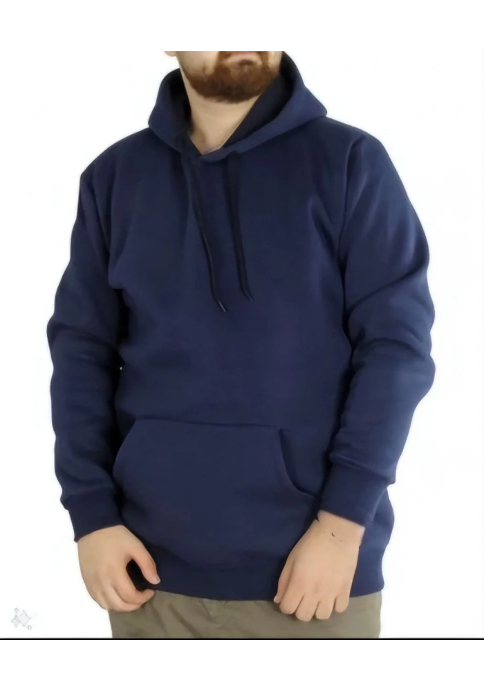 Erkek 3 İplik Pamuklu Kapüşonlu Cepli Oversize Hoodie Sweatshirt - Lacivert