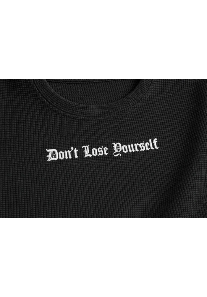 Erkek Wafıl Kumaş Tişört Regular Kalıp Bisiklet Yaka Baskılı Günlük Basic T-Shirt - Siyah