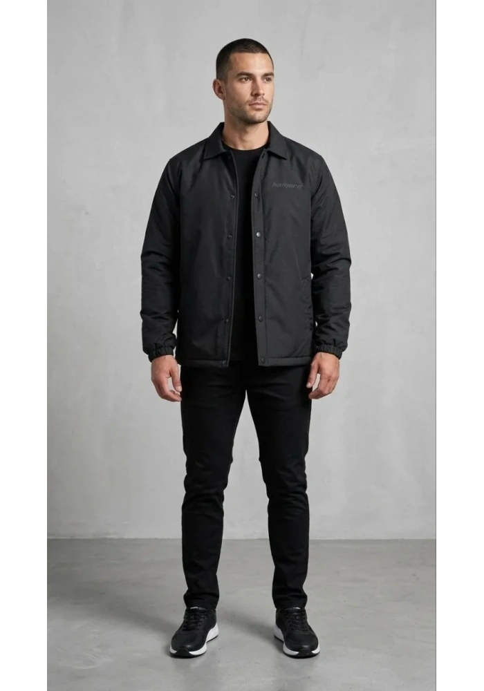 Erkek Yağmur İtici İç Astarlı Çıtçıtlı İç Cepli Dış Cepli Mevsimlik Mont - Siyah
