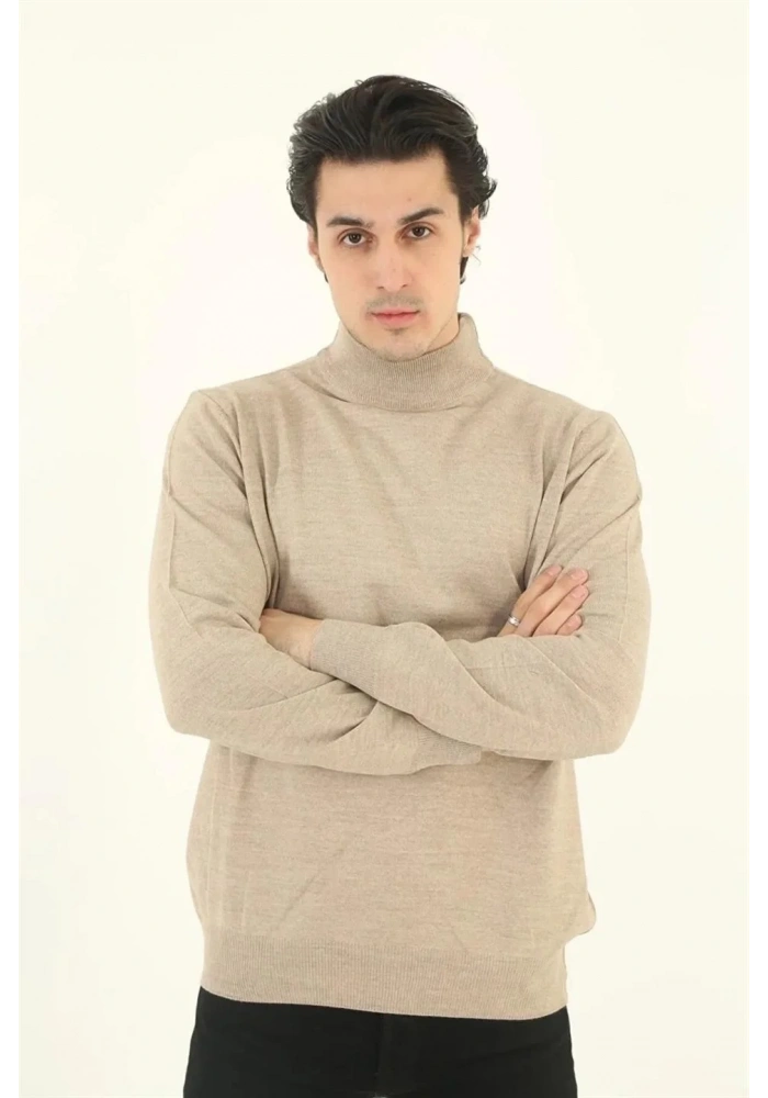 Erkek Yarım Balıkçı Yaka Triko Kazak - Bej