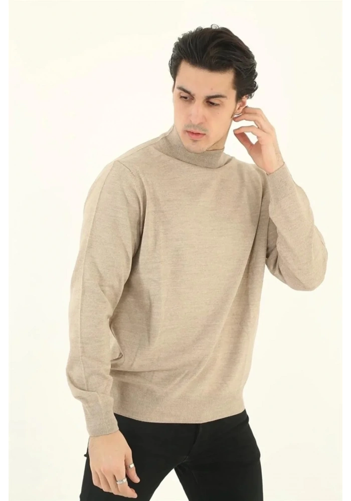 Erkek Yarım Balıkçı Yaka Triko Kazak - Bej