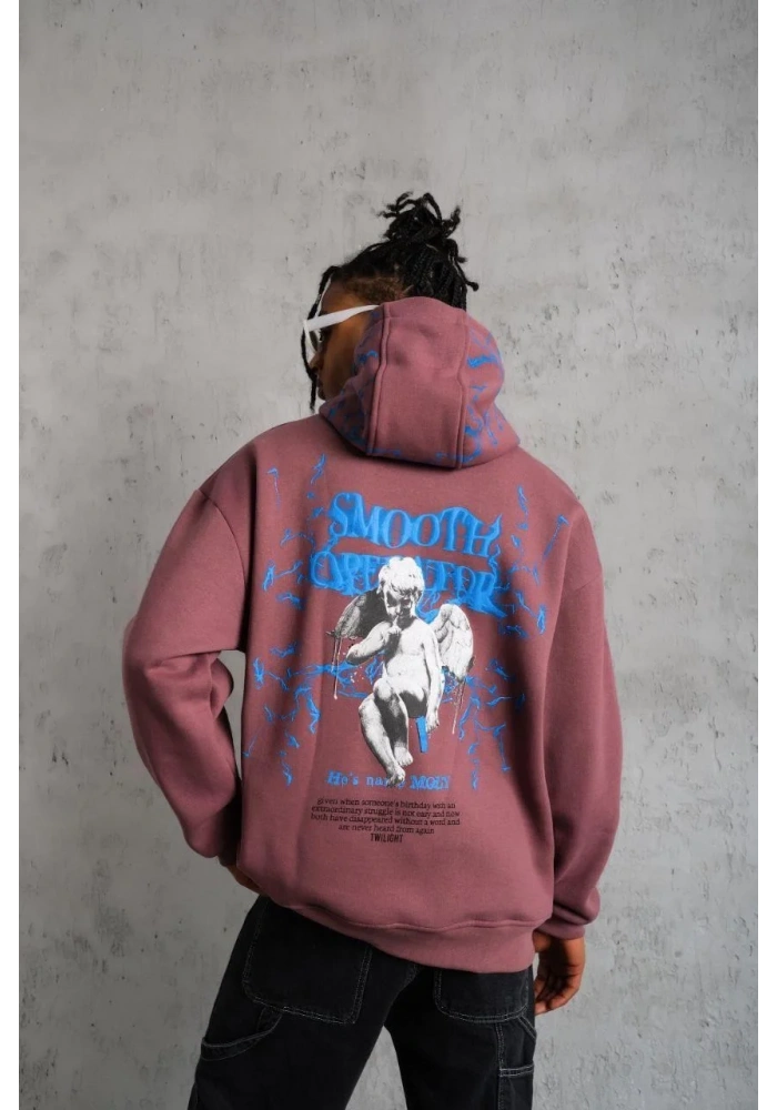 Erkek Yıldırım Baskılı Kapşonlu Sweat - Gül Kurusu