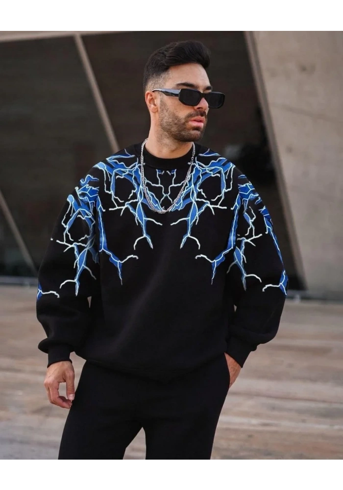 Erkek Yıldırım Bisiklet Yaka Sweat - Siyah
