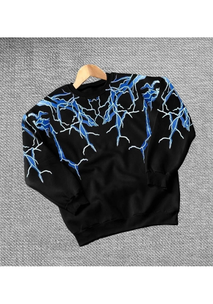 Erkek Yıldırım Bisiklet Yaka Sweat - Siyah