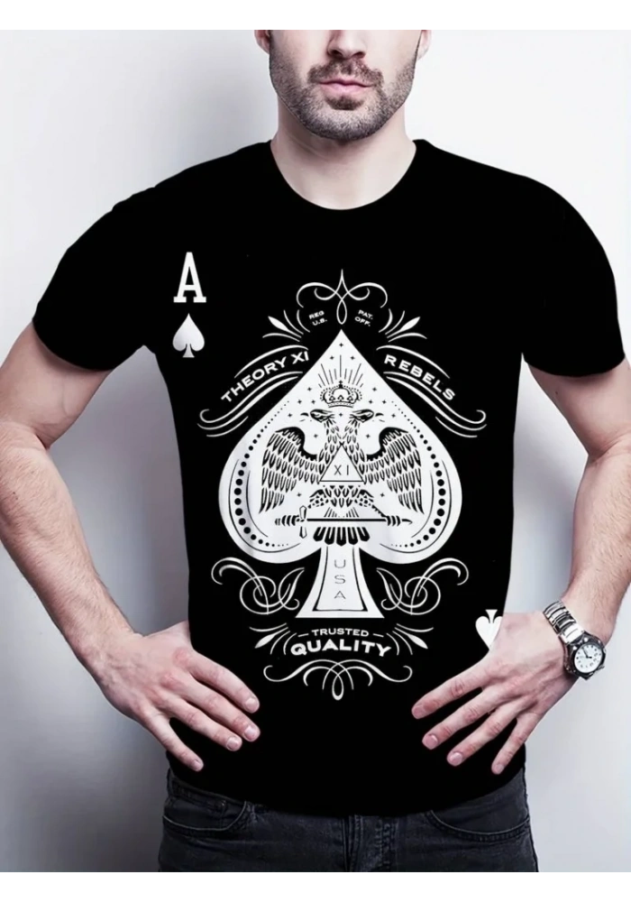 Erkekkısa Kollu Yuvarlak Yaka Desenli Viskon T-shirt