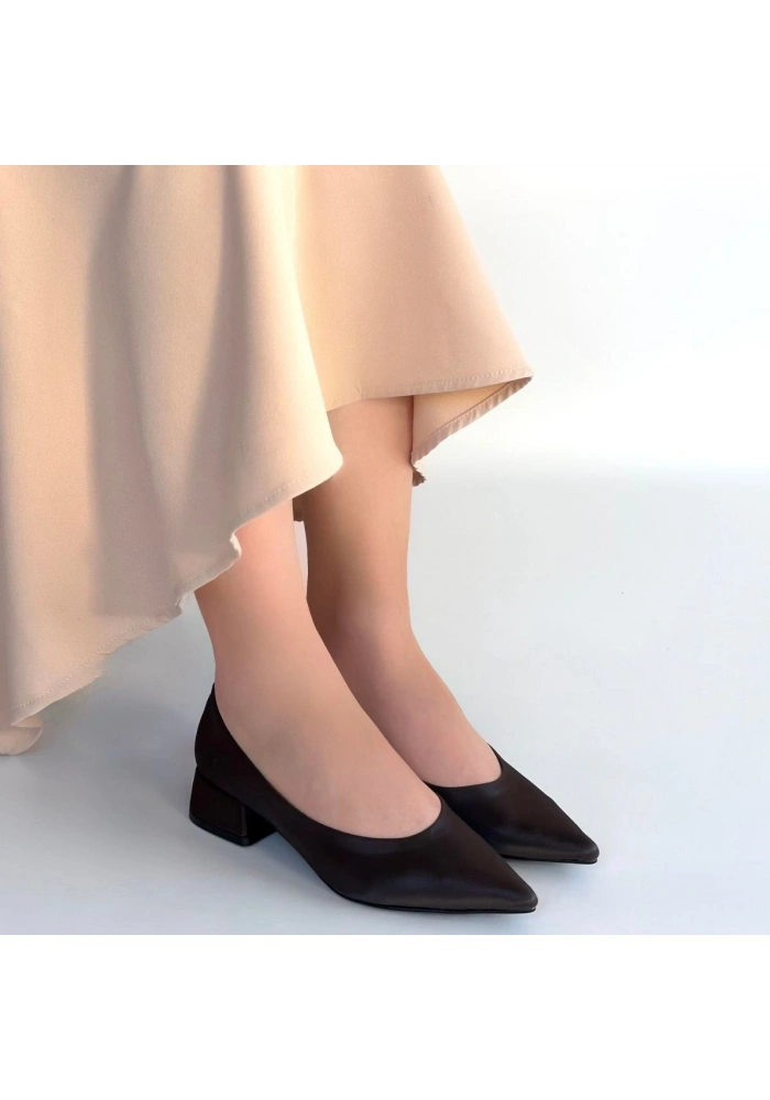 Ferla Acı Kahve Cilt Topuklu Ayakkabı