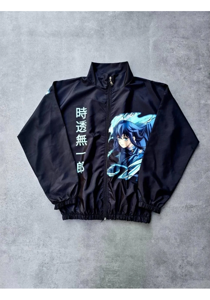 Fermuarlı Dijital Baskılı Rüzgarlık - Siyah